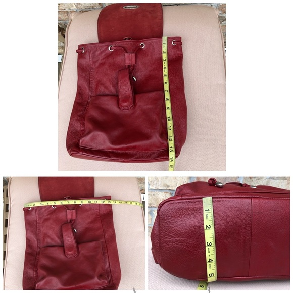 Amerileather Miles  (#1513-025) Leather Red Multi Pockets Versatile Backpack - Picture 14 of 16